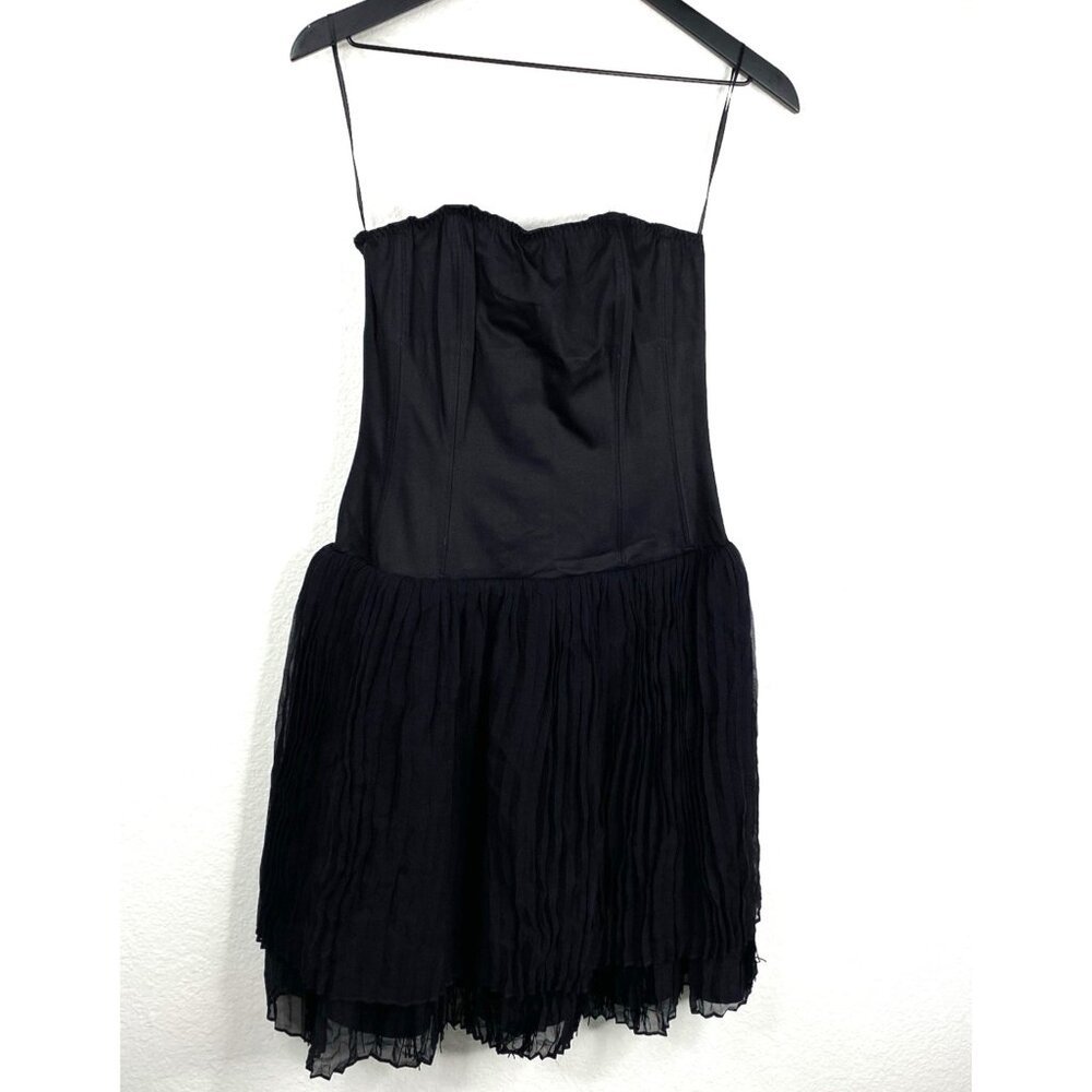 Patricia Field Dress Black Sz 10 Silk Corset Bustier Strapless Pleats Drop Waist